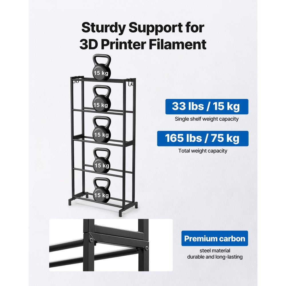 VEVOR 3D Printer Filament Storage Rack, 5 Tier Heavy Duty Storage Shelves for 3D Printing Filaments, Filament Spool