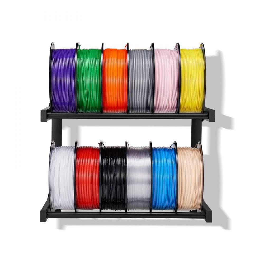 VEVOR Wall Mount Printer Filament Storage Rack, 2-Tier Wall Bracket Storage Shelf, Rolling Filament Spool Holders Racks