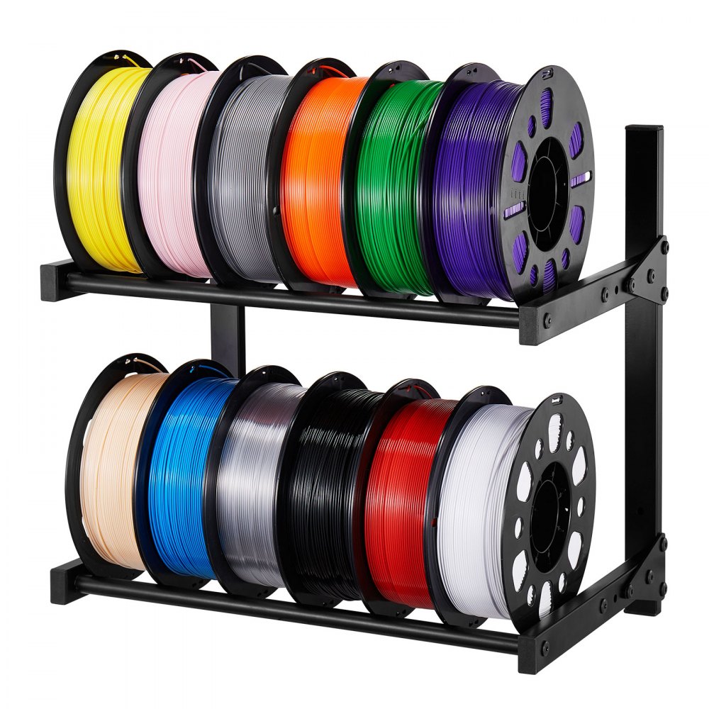 VEVOR Wall Mount Printer Filament Storage Rack, 2-Tier Wall Bracket Storage Shelf, Rolling Filament Spool Holders Racks