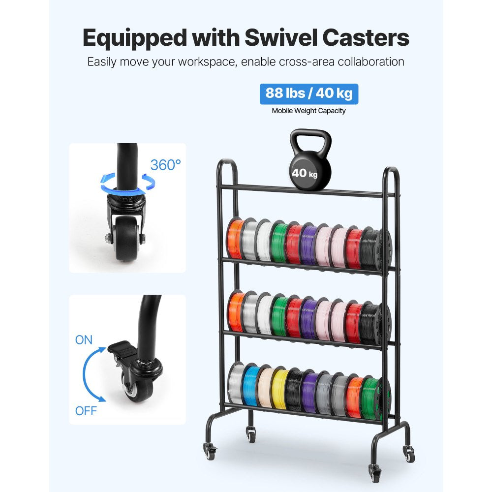VEVOR 3D Printer Filament Storage Rack, 4 Tier Heavy Duty Storage Shelf, Rolling Filament Spool Holders Racks with