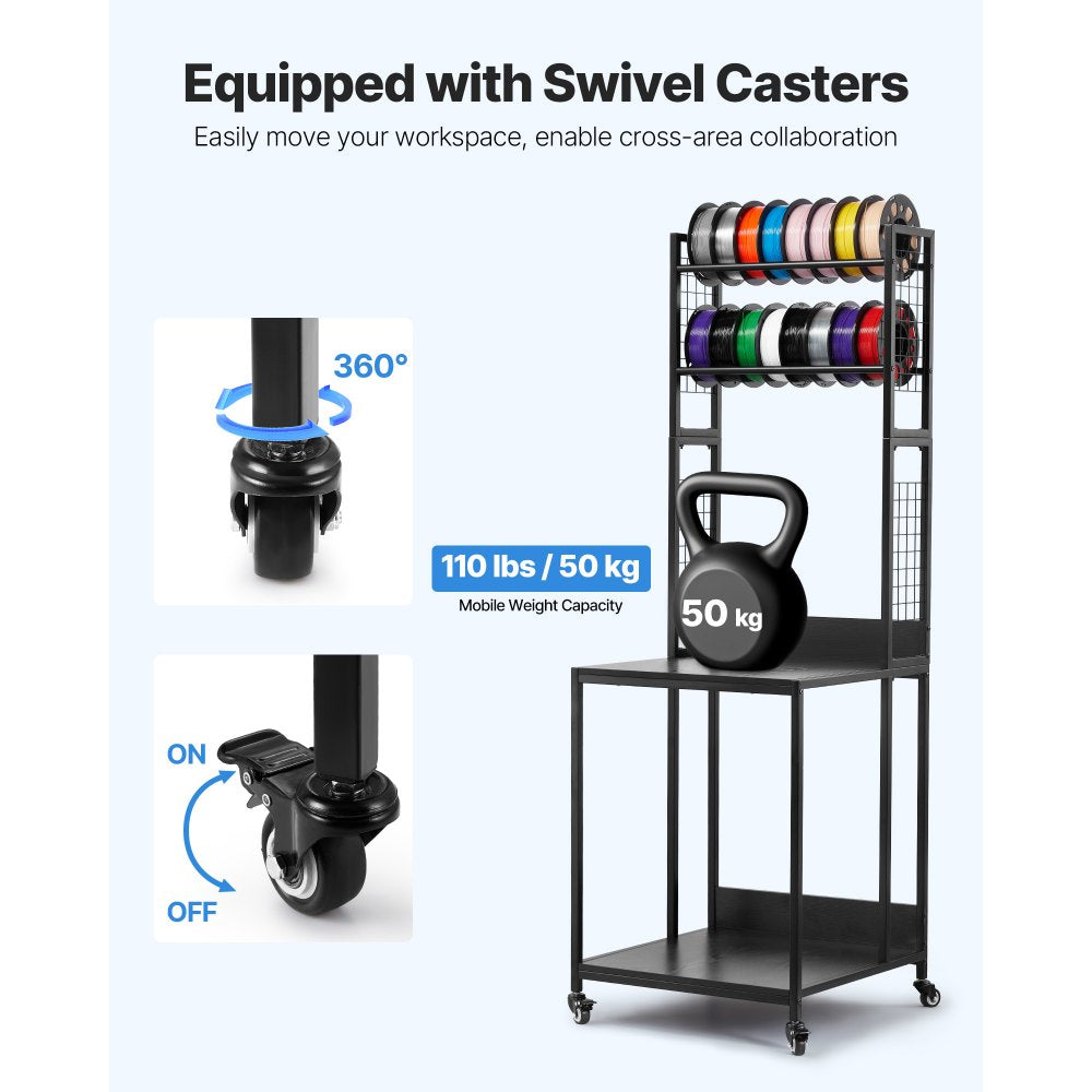 VEVOR 3D Printer Filament Storage Rack, 4-Tier 3D Printer Stand with Filament Storage, Spools Holder Racks Cart with
