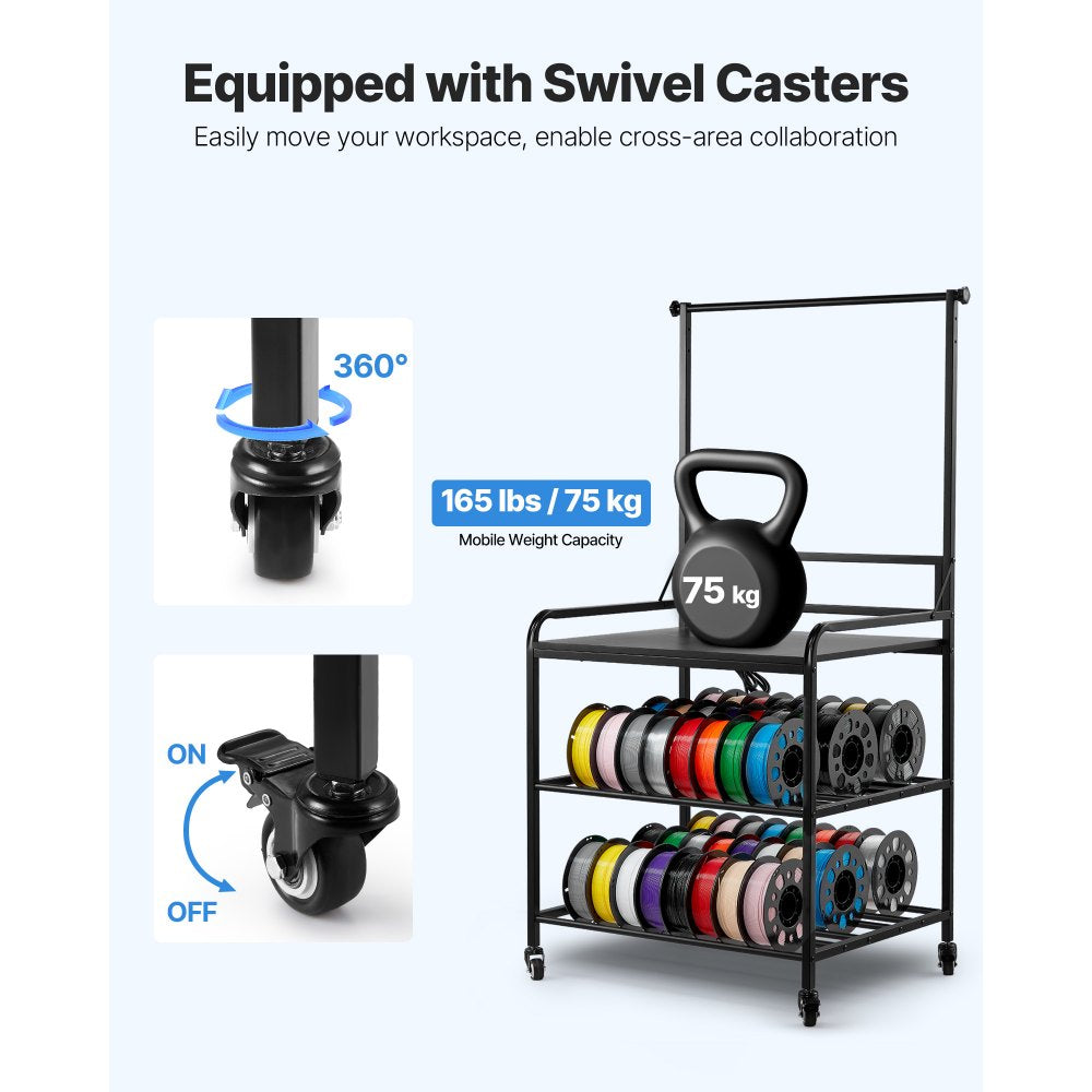 VEVOR 3D Printer Filament Storage Rack, 3-Tier 3D Printer Stand with Filament Storage, Spools Holder Racks Cart with