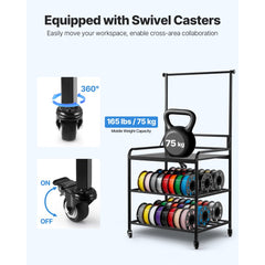 VEVOR 3D Printer Filament Storage Rack, 3-Tier 3D Printer Stand with Filament Storage, Spools Holder Racks Cart with