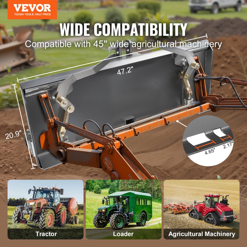 VEVOR Universal 3-point Skid Steer Plate, 3/8" Skid Steer Attachment Plate, 7000lbs Skid Steer Mount Plate Steel