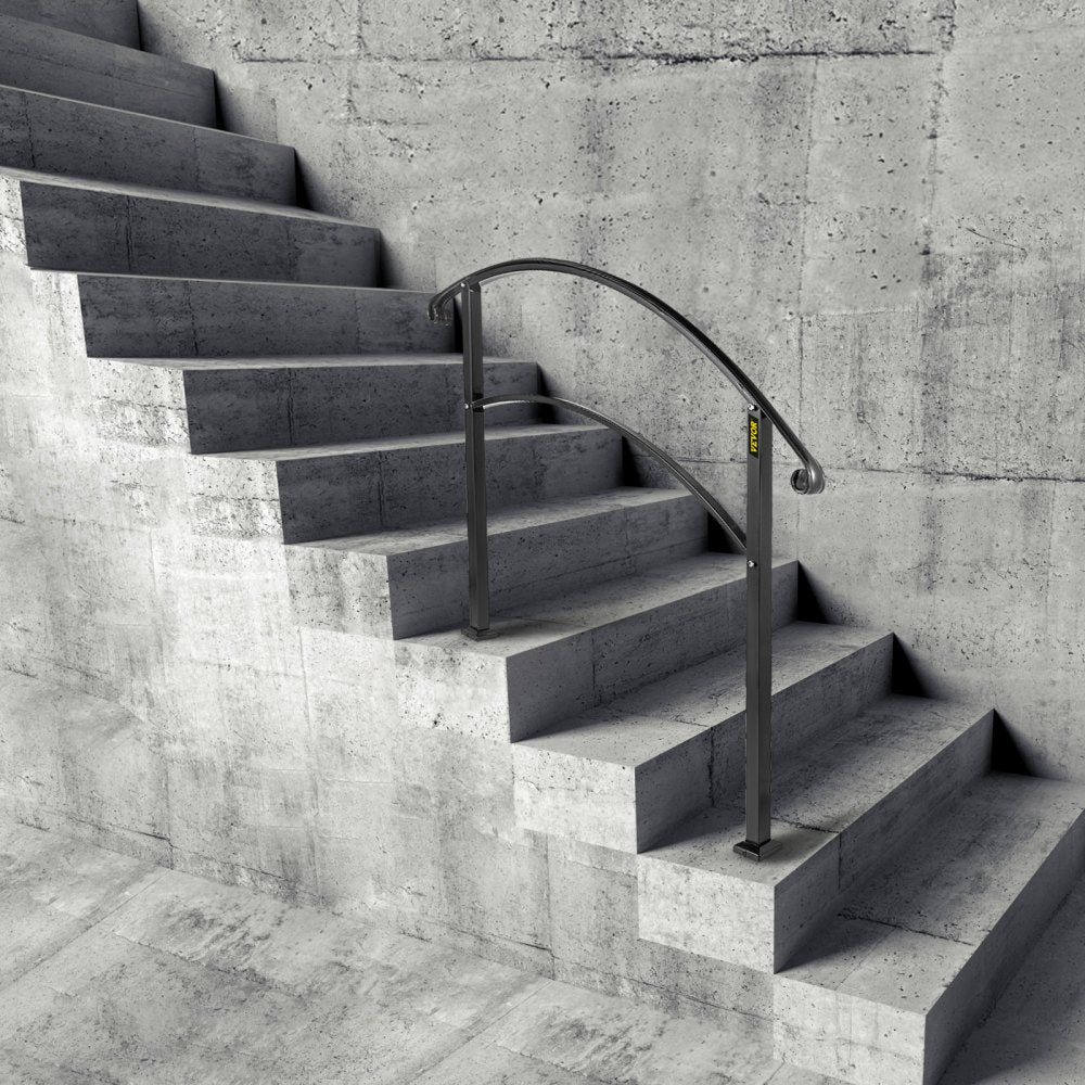 VEVOR Handrails for Outdoor Steps, Fit 1 or 3 Steps Outdoor Stair Railing, Black Wrought Iron Handrail, Flexible Front