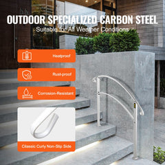 VEVOR Handrails for Outdoor Steps, Fit 1 or 3 Steps Outdoor Stair Railing, White Wrought Iron Handrail, Flexible Front