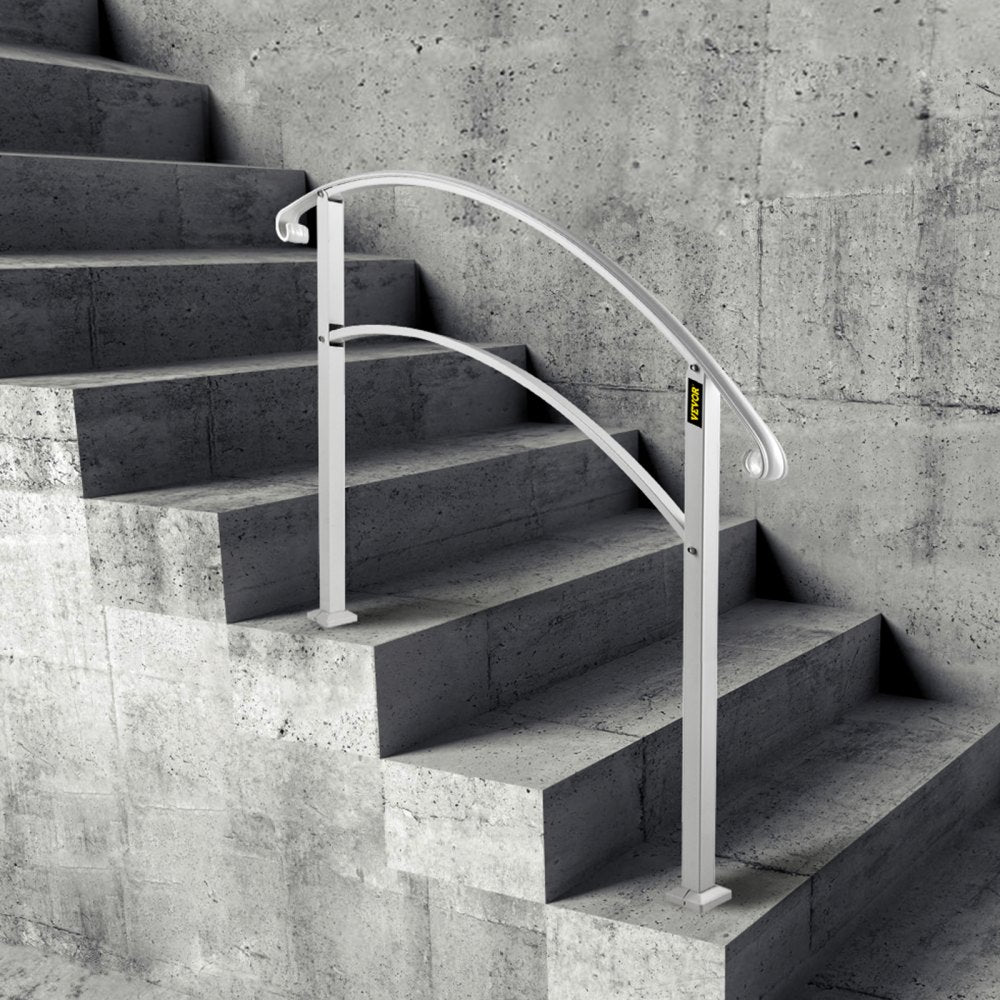 VEVOR Handrails for Outdoor Steps, Fit 1 or 3 Steps Outdoor Stair Railing, White Wrought Iron Handrail, Flexible Front