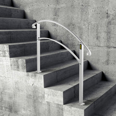 VEVOR Handrails for Outdoor Steps, Fit 1 or 3 Steps Outdoor Stair Railing, White Wrought Iron Handrail, Flexible Front