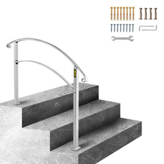 VEVOR Handrails for Outdoor Steps, Fit 1 or 3 Steps Outdoor Stair Railing, White Wrought Iron Handrail, Flexible Front