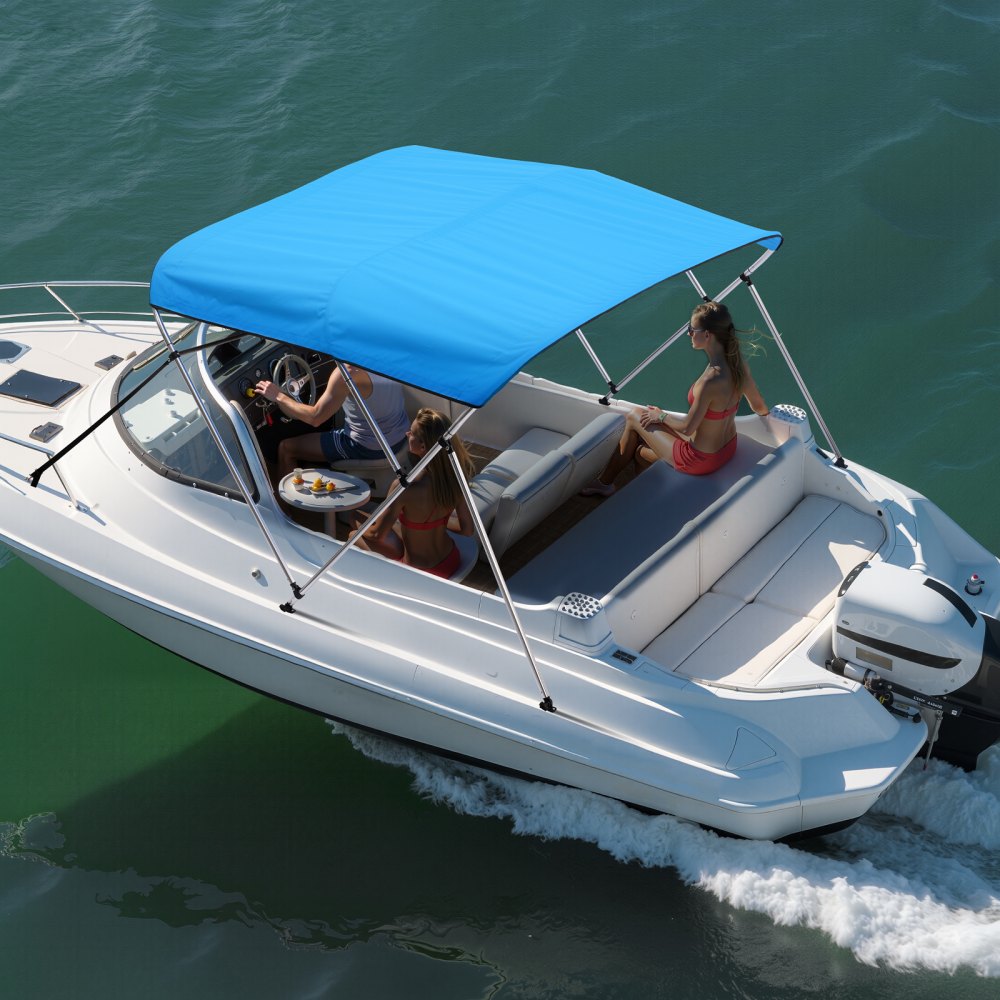 VEVOR 3 Bow Boat Bimini Tops, 600D Polyester Canopy with Aluminum Alloy Frame, Waterproof & Sun Shade Boat Awning