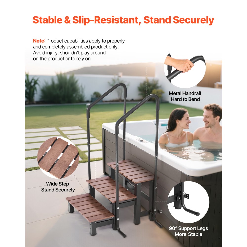 VEVOR Hot Tub Steps with Handrail, 3-Step Spa Outdoor Stairs, Heavy Duty 25.2 inch Wide Above-Ground/Inflatable Pool