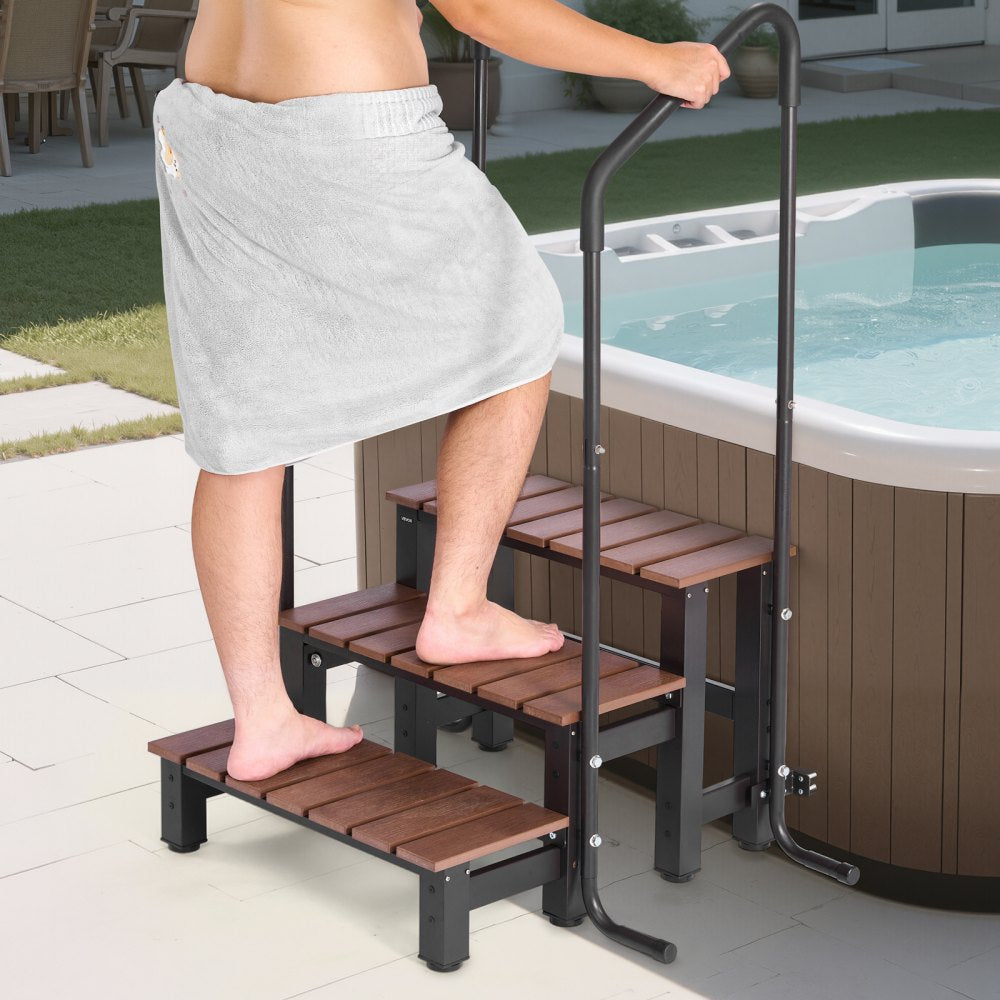 VEVOR Hot Tub Steps with Handrail, 3-Step Spa Outdoor Stairs, Heavy Duty 25.2 inch Wide Above-Ground/Inflatable Pool