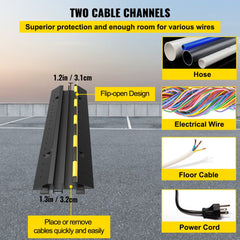 VEVOR 3 Pcs 2-Cable Rubber Electrical Wire Cover Cord Protector Ramp 11000 lbs - 2 Channels / 3 Pack
