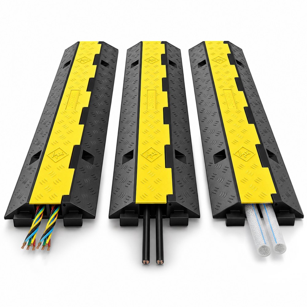 VEVOR 3 Pcs 2-Cable Rubber Electrical Wire Cover Cord Protector Ramp 11000 lbs - 2 Channels / 3 Pack
