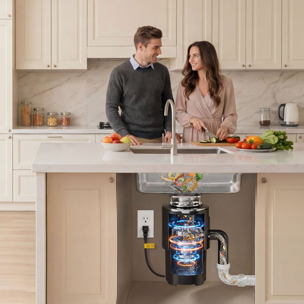 VEVOR Food Waste Garbage Disposal, 3/4HP 1500RPM AC Motor, Continuous Feed Kitchen Sink Garbage Disposer, 3-Bolt Mount