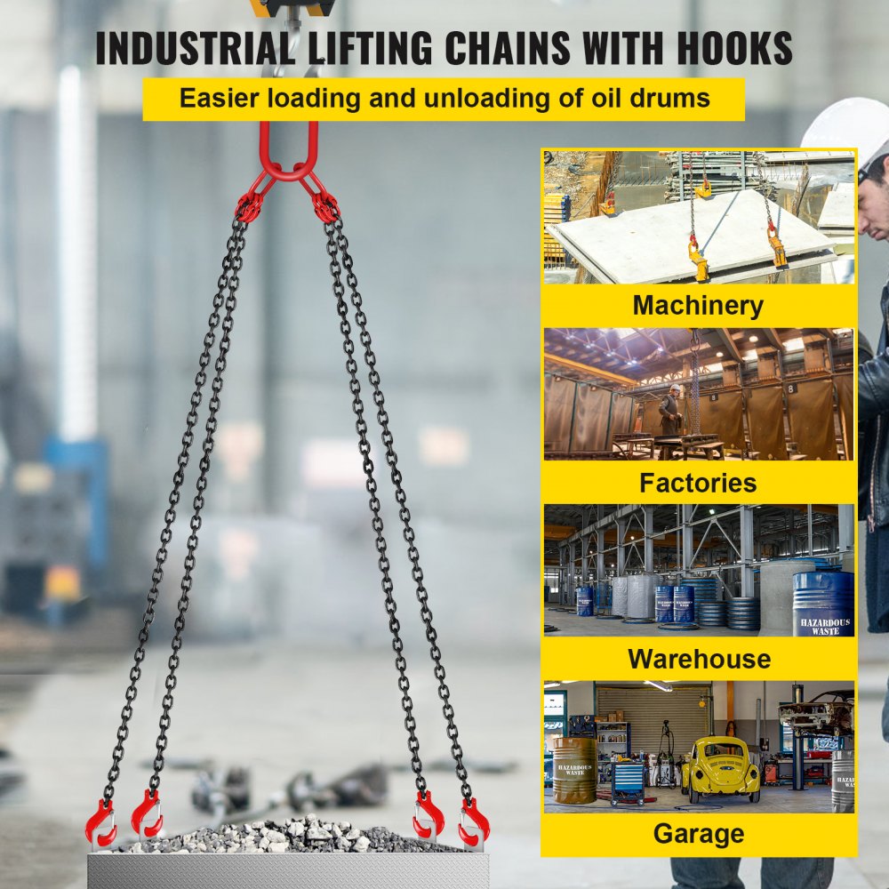 VEVOR Chain Sling, 5/16 inch x 10 ft Lifting Chains with Hooks, G80 Engine Chain Hoist Lifts, 11000 lbs/5 Ton Capacity