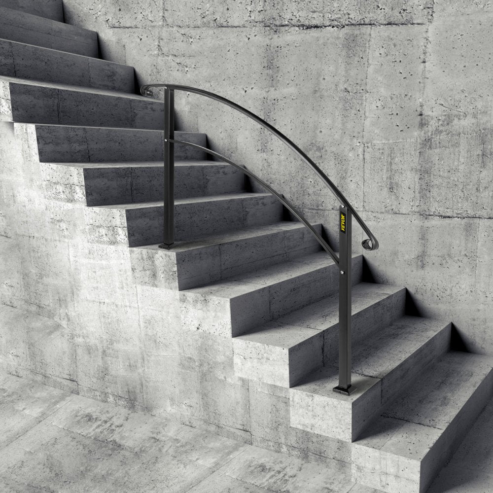 VEVOR 4-Step Handrail Fits 1 or 4 Steps Matte Black Stair Rail Wrought Iron Handrail with Installation Kit Hand Rails