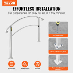 VEVOR Handrails for Outdoor Steps, Fit 1 or 4 Steps Outdoor Stair Railing, White Wrought Iron Handrail, Flexible Front