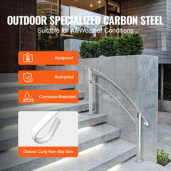 VEVOR Handrails for Outdoor Steps, Fit 1 or 4 Steps Outdoor Stair Railing, White Wrought Iron Handrail, Flexible Front