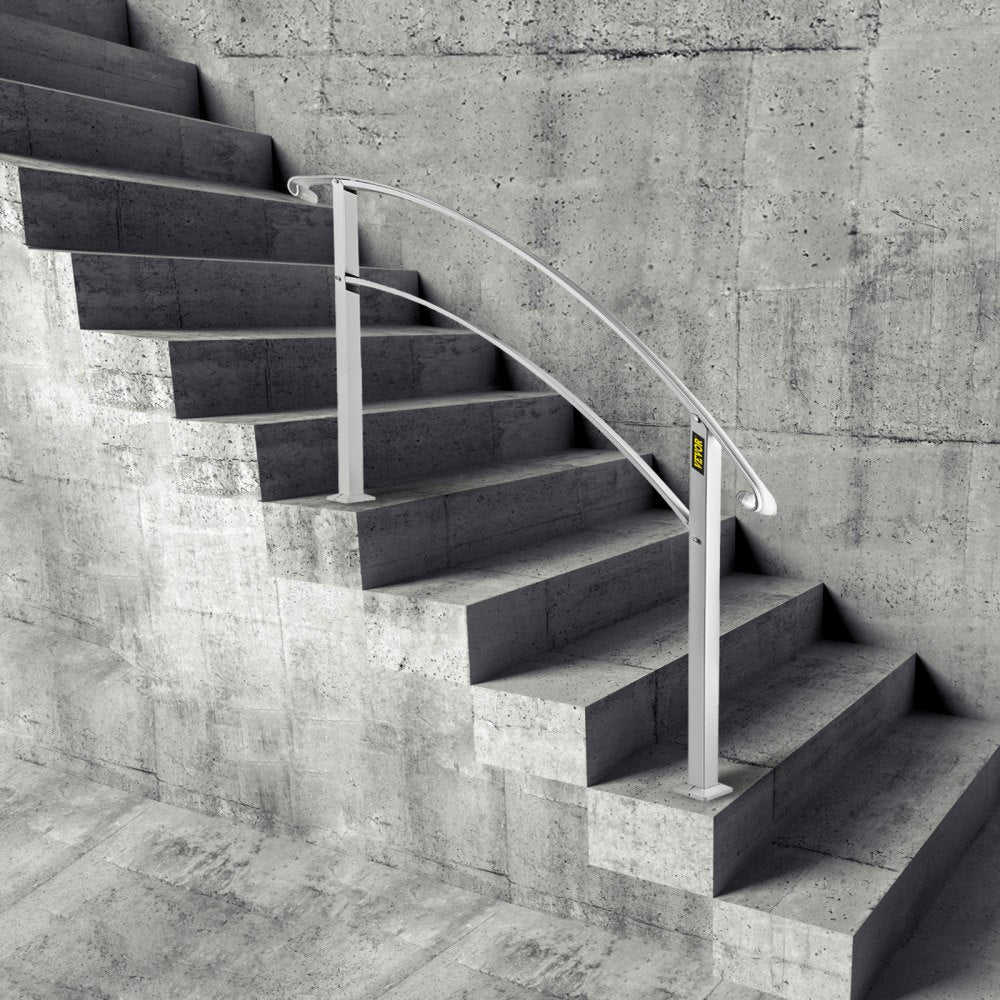 VEVOR Handrails for Outdoor Steps, Fit 1 or 4 Steps Outdoor Stair Railing, White Wrought Iron Handrail, Flexible Front