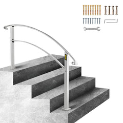 VEVOR Handrails for Outdoor Steps, Fit 1 or 4 Steps Outdoor Stair Railing, White Wrought Iron Handrail, Flexible Front