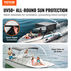 VEVOR 4 Bow Bimini Top Boat Cover, Detachable Mesh Sidewalls, 600D Polyester Canopy with 1" Aluminum Alloy Frame