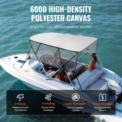 VEVOR 4 Bow Bimini Top Boat Cover, Detachable Mesh Sidewalls, 600D Polyester Canopy with 1" Aluminum Alloy Frame