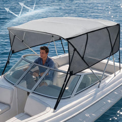 VEVOR 4 Bow Bimini Top Boat Cover, Detachable Mesh Sidewalls, 600D Polyester Canopy with 1" Aluminum Alloy Frame