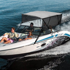 VEVOR 4 Bow Bimini Top Boat Cover, Detachable Mesh Sidewalls, 600D Polyester Canopy with 1" Aluminum Alloy Frame