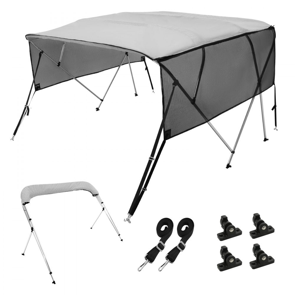 VEVOR 4 Bow Bimini Top Boat Cover, Detachable Mesh Sidewalls, 600D Polyester Canopy with 1" Aluminum Alloy Frame