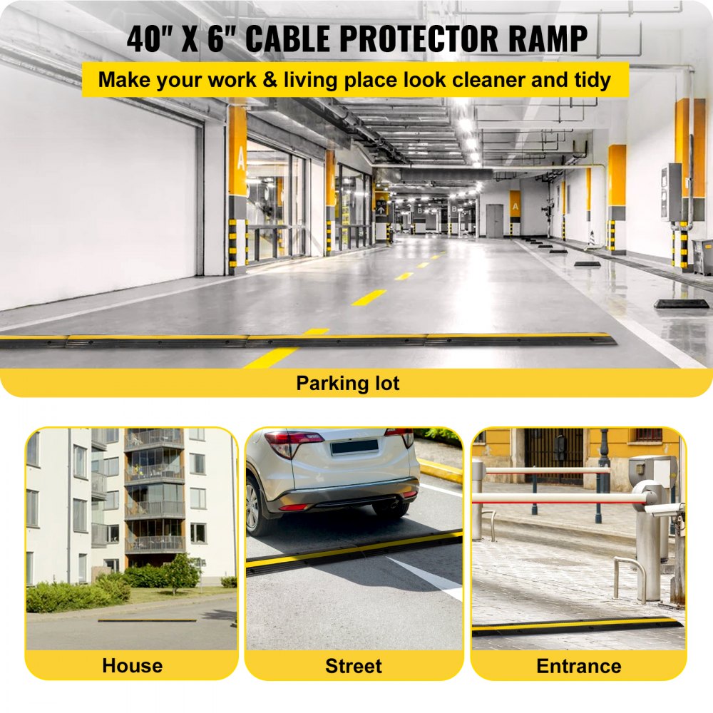 VEVOR 4 Pack of 1-Channel Rubber Cable Protector Ramps Heavy Duty 22046Lbs Load Capacity Cable Wire Cord Cover Ramp