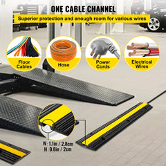 VEVOR 4 Pack of 1-Channel Rubber Cable Protector Ramps Heavy Duty 22046Lbs Load Capacity Cable Wire Cord Cover Ramp