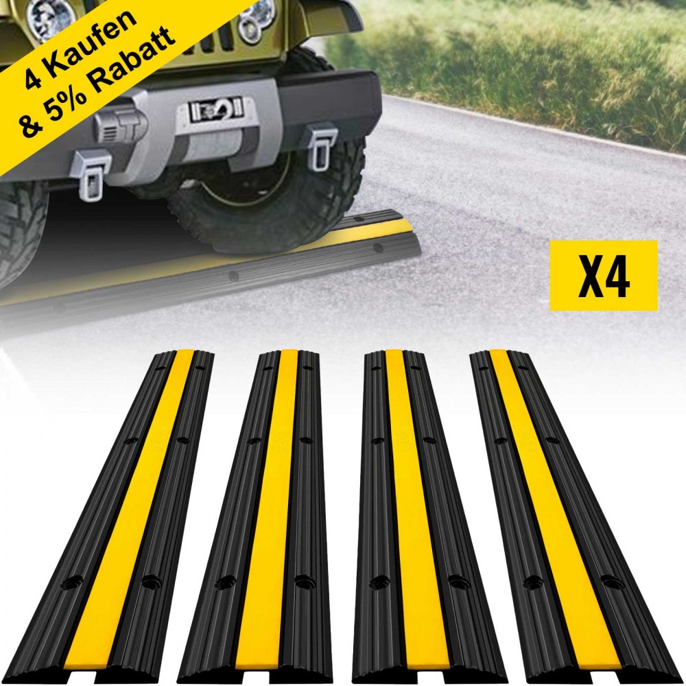 VEVOR 4 Pack of 1-Channel Rubber Cable Protector Ramps Heavy Duty 22046Lbs Load Capacity Cable Wire Cord Cover Ramp