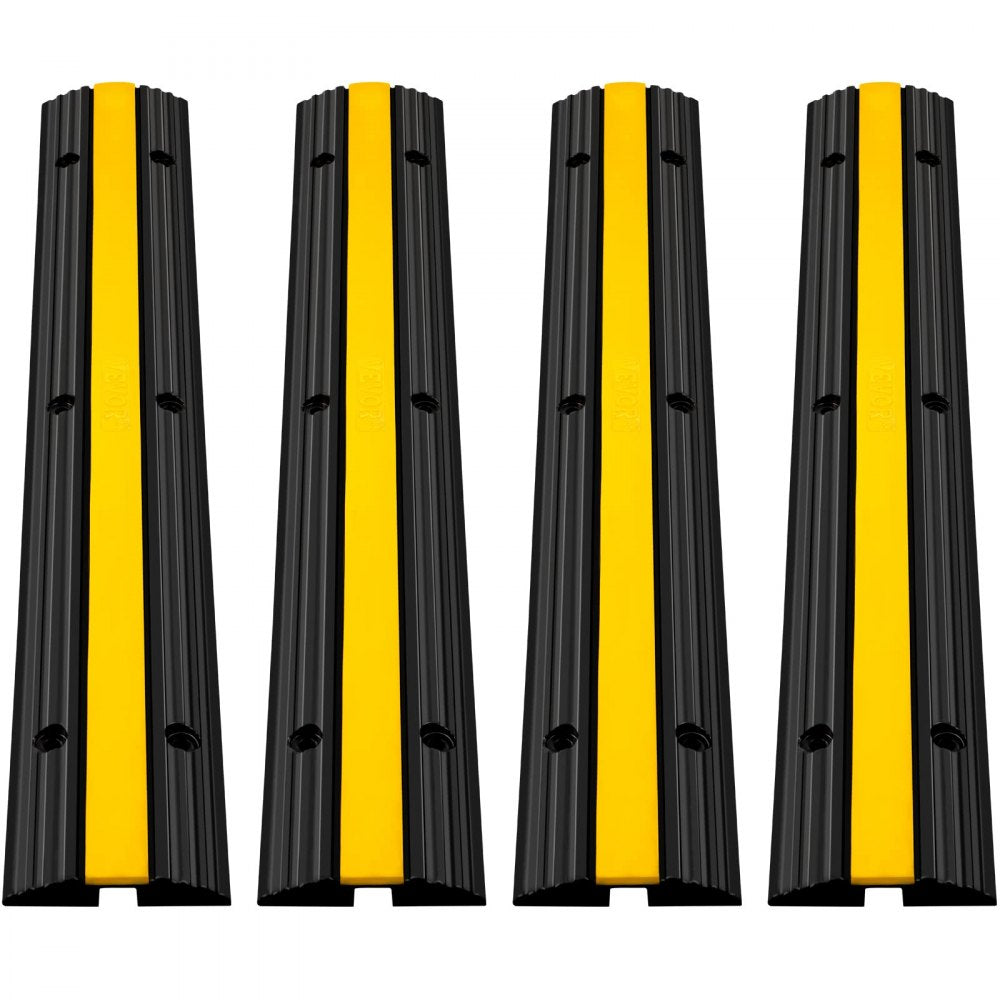 VEVOR 4 Pack of 1-Channel Rubber Cable Protector Ramps Heavy Duty 22046Lbs Load Capacity Cable Wire Cord Cover Ramp