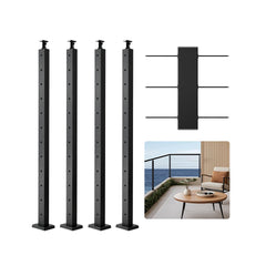 VEVOR 4-Pack Cable Railing Post, 42x2x2 In Horizontal-Hole Deck Railing Post with Pre-Drilled Holes, Stainless Steel