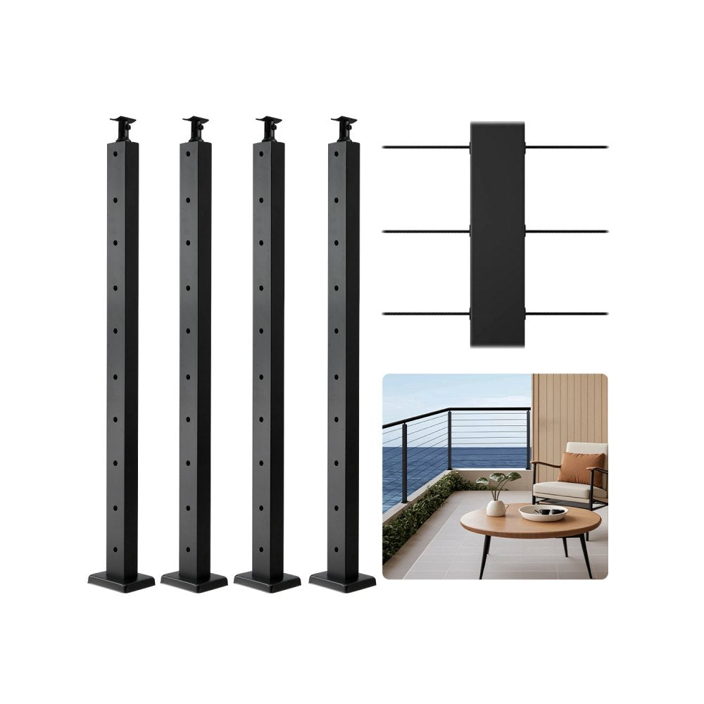 VEVOR 4-Pack Cable Railing Post, 36x1x2 In Horizontal-Hole Deck Railing Post with Pre-Drilled Holes, Stainless Steel