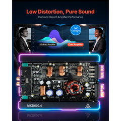 VEVOR 4 Channel Car Audio Amplifier 2 Ohm Stable Bridgeable Class D Full Range Amp Max Power 4 x 420W @ 4 Ohm / 4 x