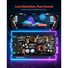 VEVOR 4 Channel Car Audio Amplifier 2 Ohm Stable Bridgeable Class D Full Range Amp Max Power 4 x 500W @ 4 Ohm / 4 x