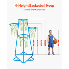 VEVOR Kids Basketball Hoop, 4-Hoop Child Basketball Hoops, Portable Basketball Stand with Adjustable Heights and 3