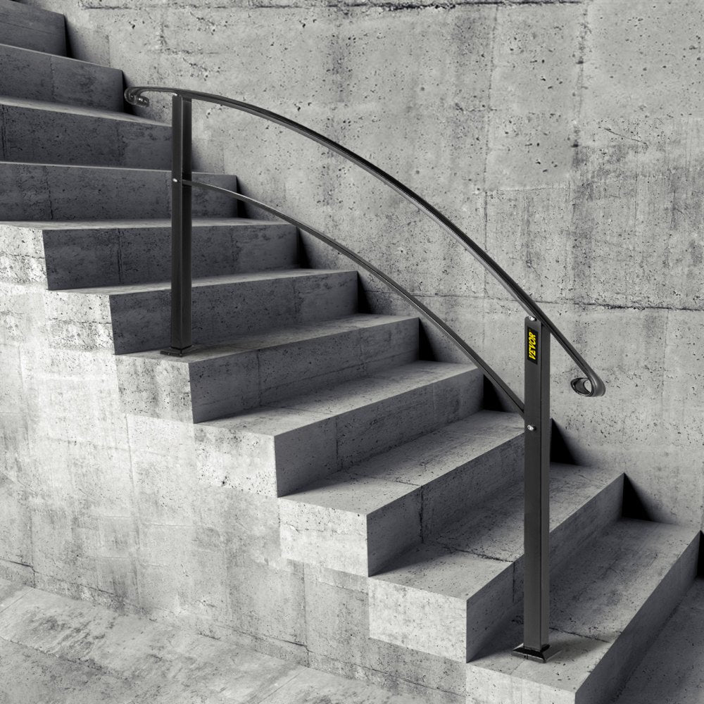 VEVOR Handrails for Outdoor Steps, Fit 1 or 5 Steps Outdoor Stair Railing, Black Wrought Iron Handrail, Flexible Front