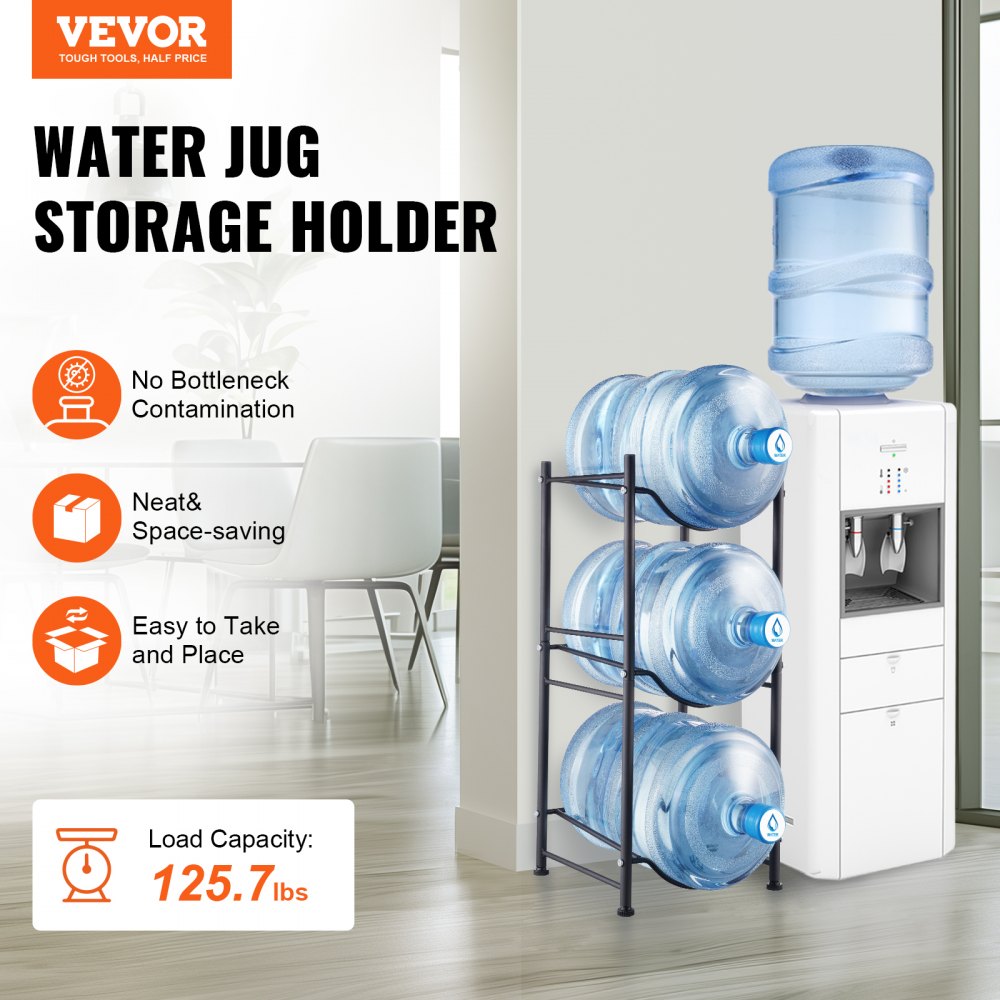 VEVOR 3 Tiers Water Jug Holder, 5 Gallon Water Bottle Holder, Single Row Water Bottle Rack for 3 Bottles, Heavy Duty