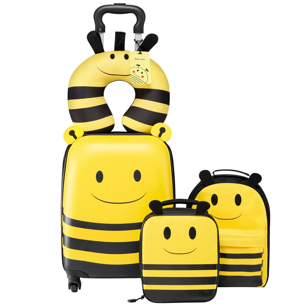 VEVOR Kids Luggage Set, 5 Piece, 18 Inch Hardside Rolling Wheels Suitcase with Backpack & U-shape Pillow, Bee Kids