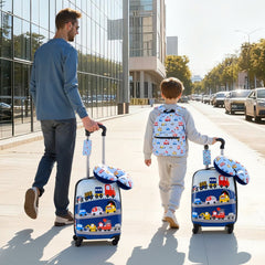VEVOR Kids Luggage Set, 5 Piece, 18 Inch Hardside Rolling Wheels Suitcase with Backpack & U-shape Pillow, Truck Kids