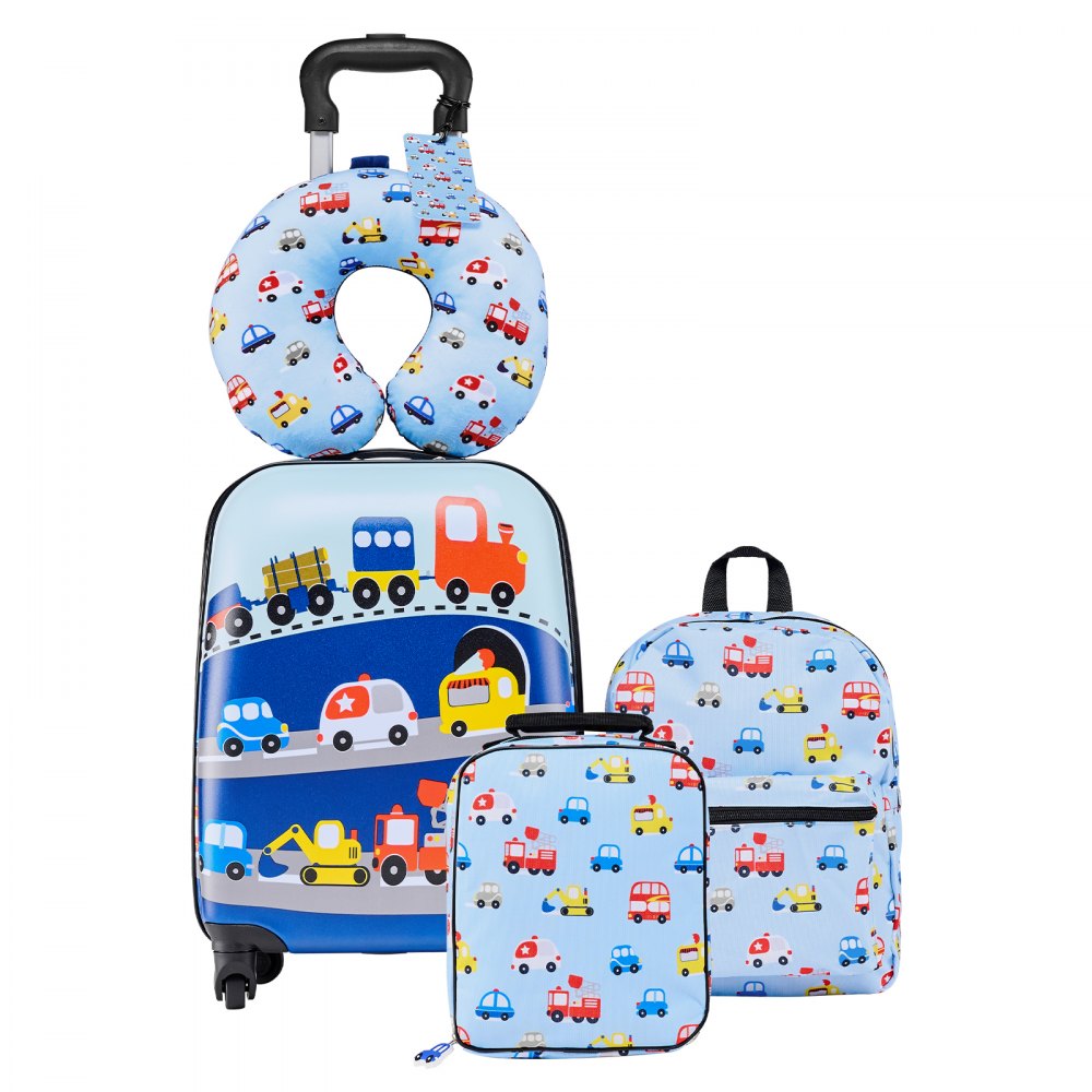 VEVOR Kids Luggage Set, 5 Piece, 18 Inch Hardside Rolling Wheels Suitcase with Backpack & U-shape Pillow, Truck Kids