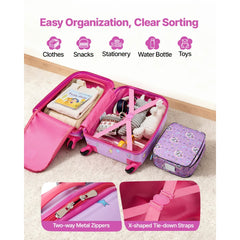 VEVOR Kids Luggage Set, 5 Piece, 18 Inch Hardside Rolling Wheels Suitcase with Backpack & U-shape Pillow, Unicorn Kids