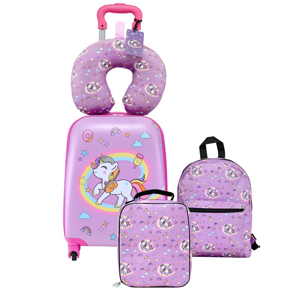 VEVOR Kids Luggage Set, 5 Piece, 18 Inch Hardside Rolling Wheels Suitcase with Backpack & U-shape Pillow, Unicorn Kids