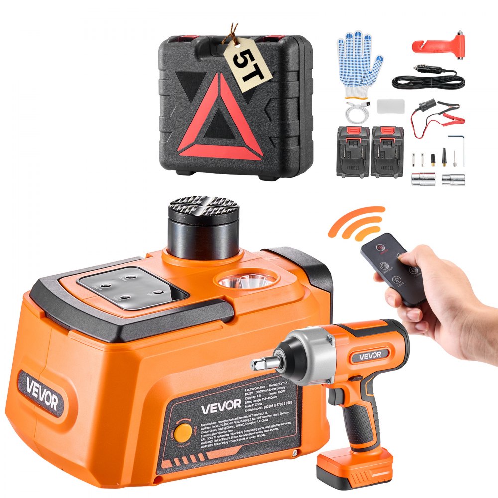 VEVOR 5T Cordless Electric Car Jack with Air Wrench & 2PCS Batteries, 12V Remote Control Hydraulic Car Floor Jack