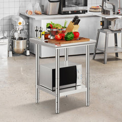 VEVOR Stainless Steel Prep Table, 24 x 24 x 31 Inch, 700 lbs Load Capacity, Heavy Duty Metal Worktable with 3