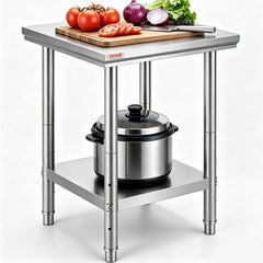 VEVOR Stainless Steel Prep Table, 24 x 24 x 31 Inch, 700 lbs Load Capacity, Heavy Duty Metal Worktable with 3