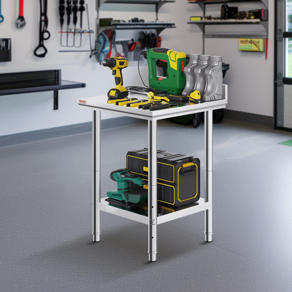 VEVOR 24 x 24 x 35 Inch Stainless Steel Work Table, Commercial Food Prep Worktable Heavy Duty Prep Worktable, Metal